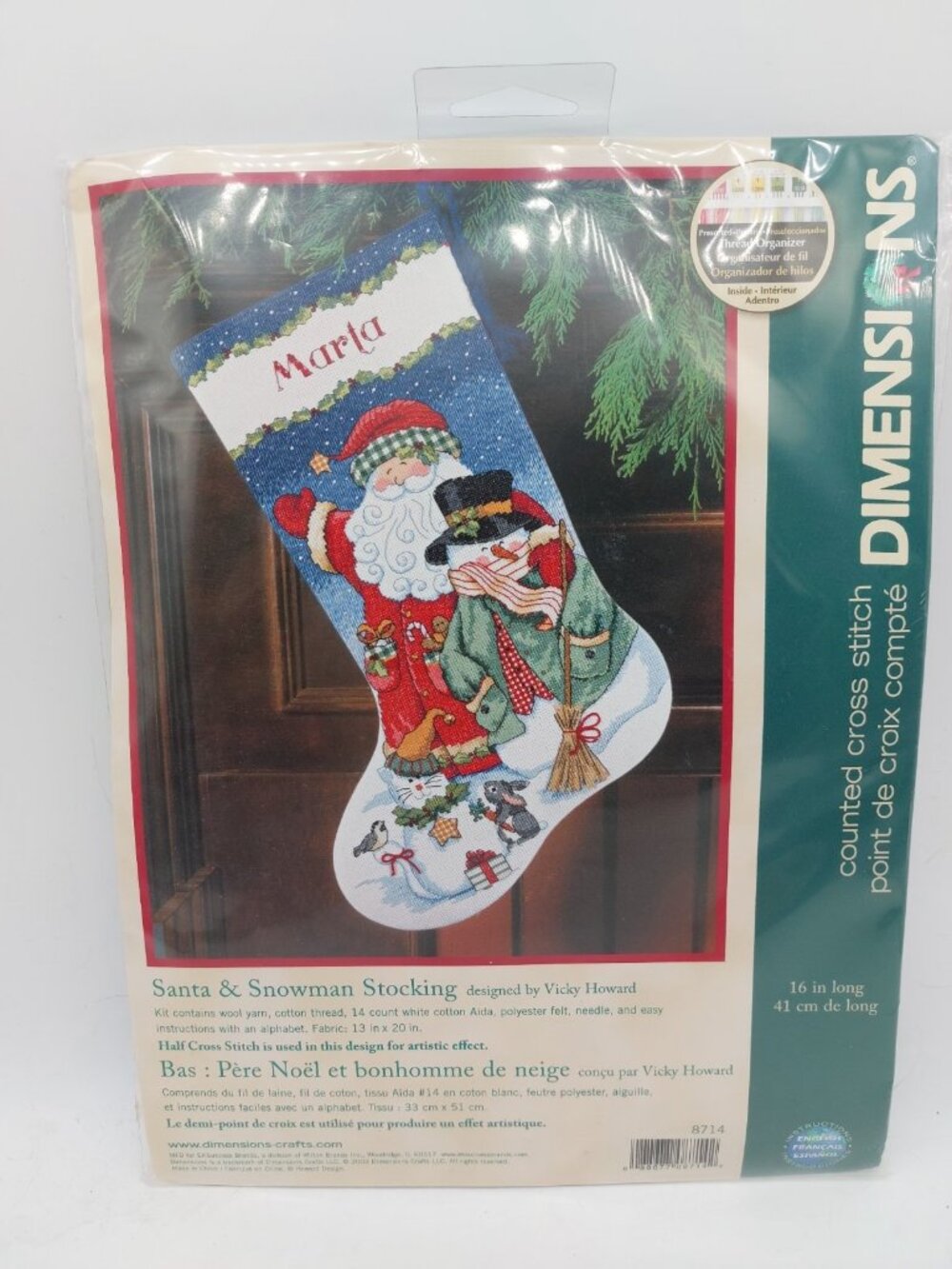 Dimensions Cross Stitch Kit Santa & Snowman Stocking 16" NOS 2003